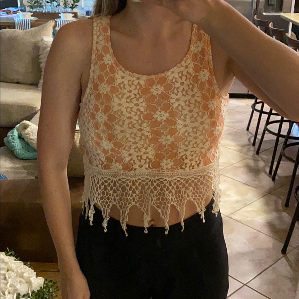 Lace Fringe Crop Top NWT - Picture 4 of 4